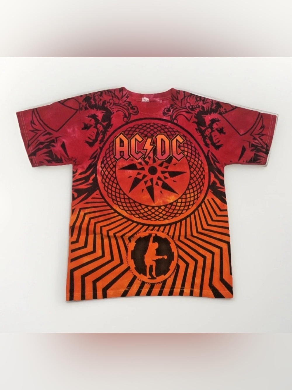 ACDC Black Ice T-Shirt World Tour 2009 Tie-Dye Size Medium AOP Rock Tee
